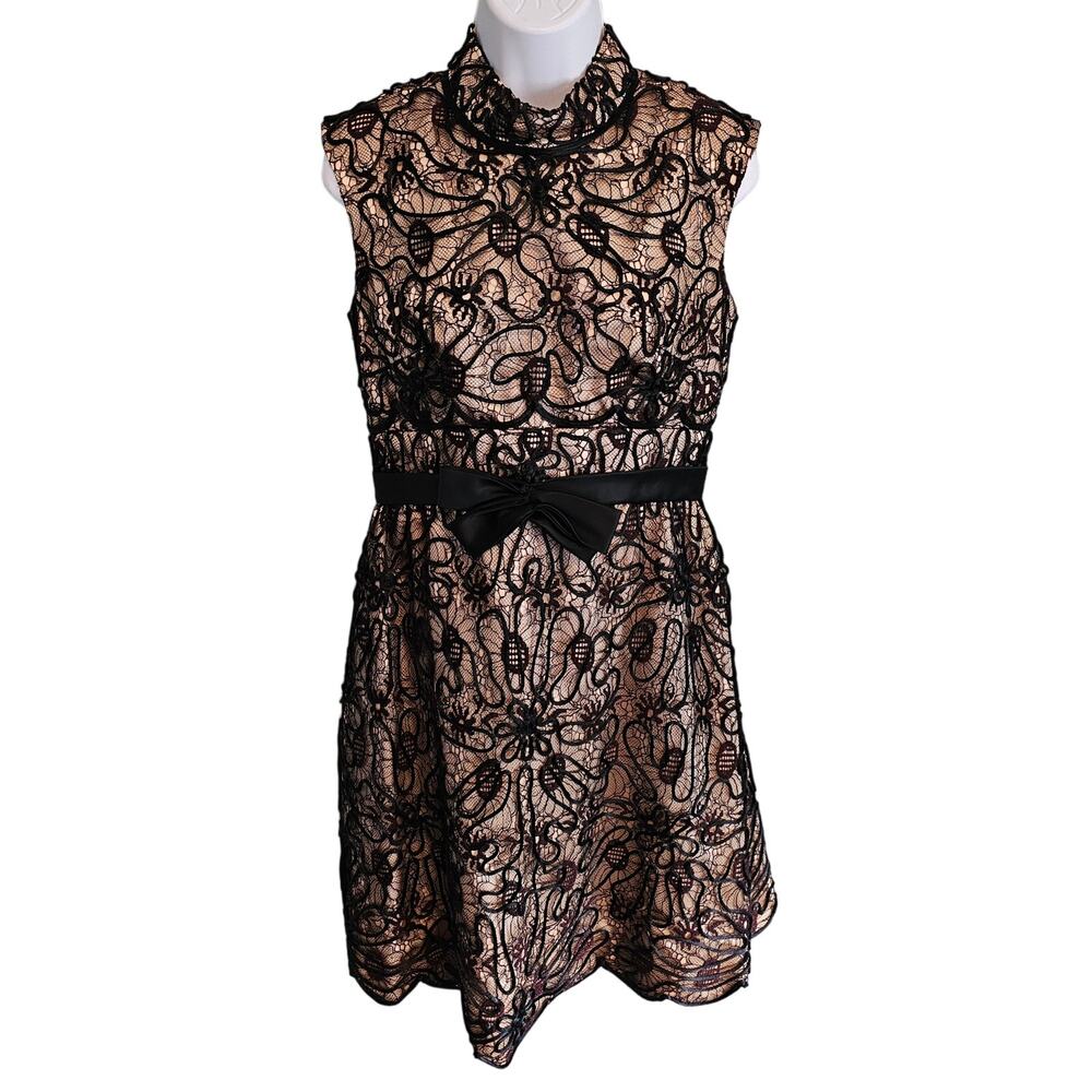 Vintage Embroidered Lace Dress with Scalloped Hem Size Small